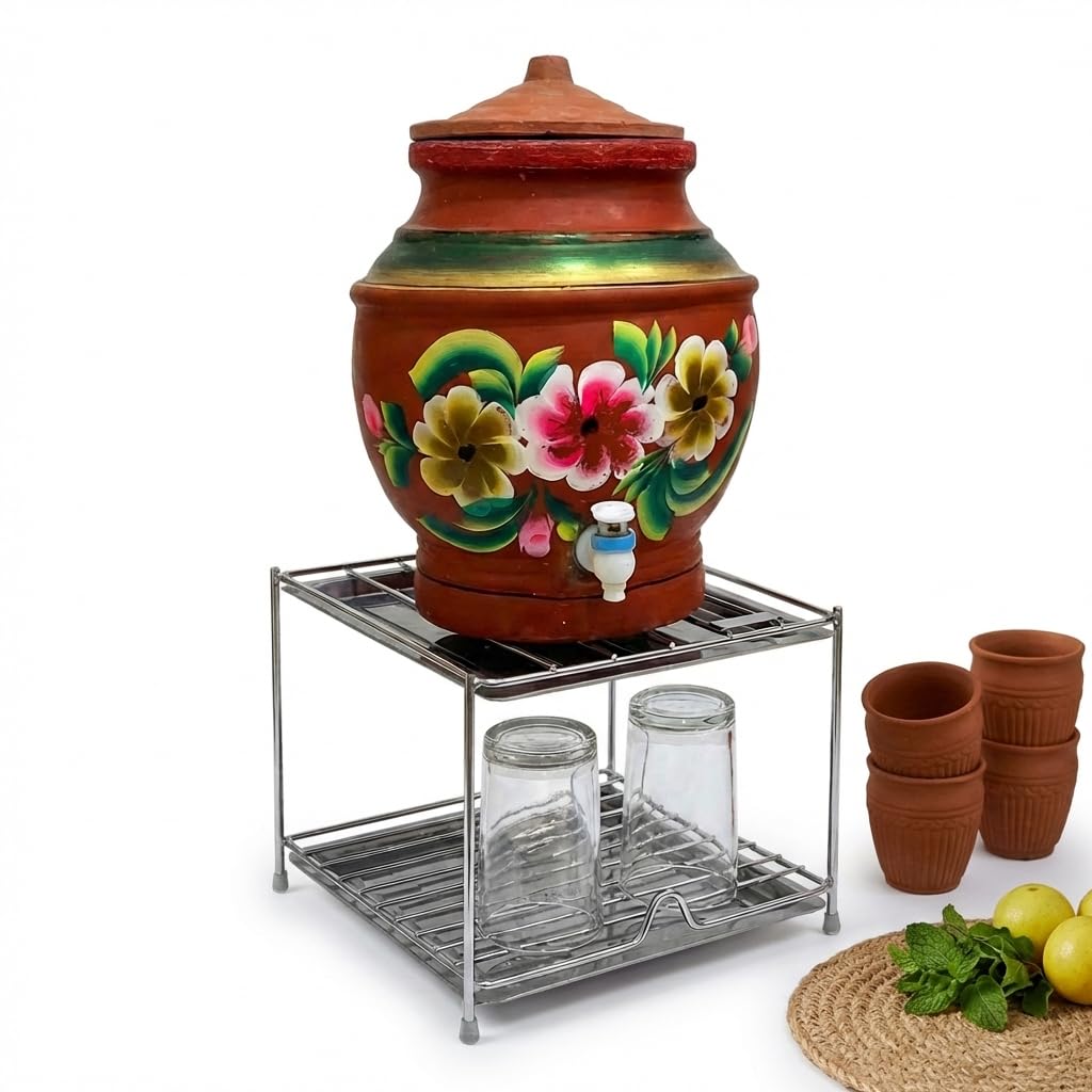 SmartSlide Water Pot Stand for Kitchen Matka Stand for Water Pot Stand With Tray for water pot Glass Stand for Kitchen (Suitable for Flate Bottom Matka)