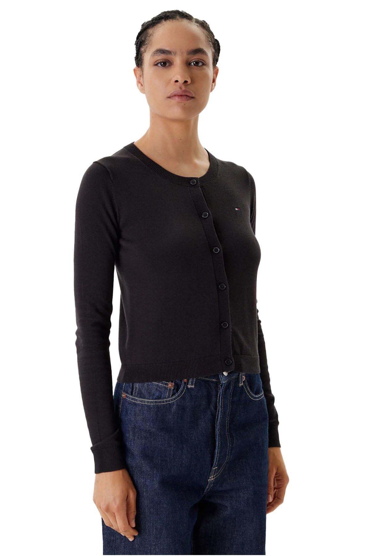 Tommy Jeans Women’s Essential Crew Neck Cardigan with Buttons, Black (Black), L