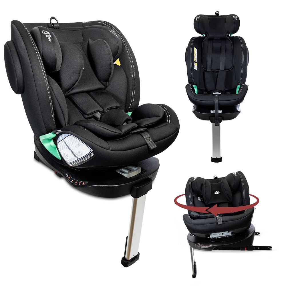 Interbaby Silla Coche Bebé PAX i-Size ISOFIX 360° Grupo 0+1+2+3 (Negro) | Silla auto giratoria 360 reclinable 40-150 cm, reductor recién nacido, protección lateral SPS, pata de apoyo