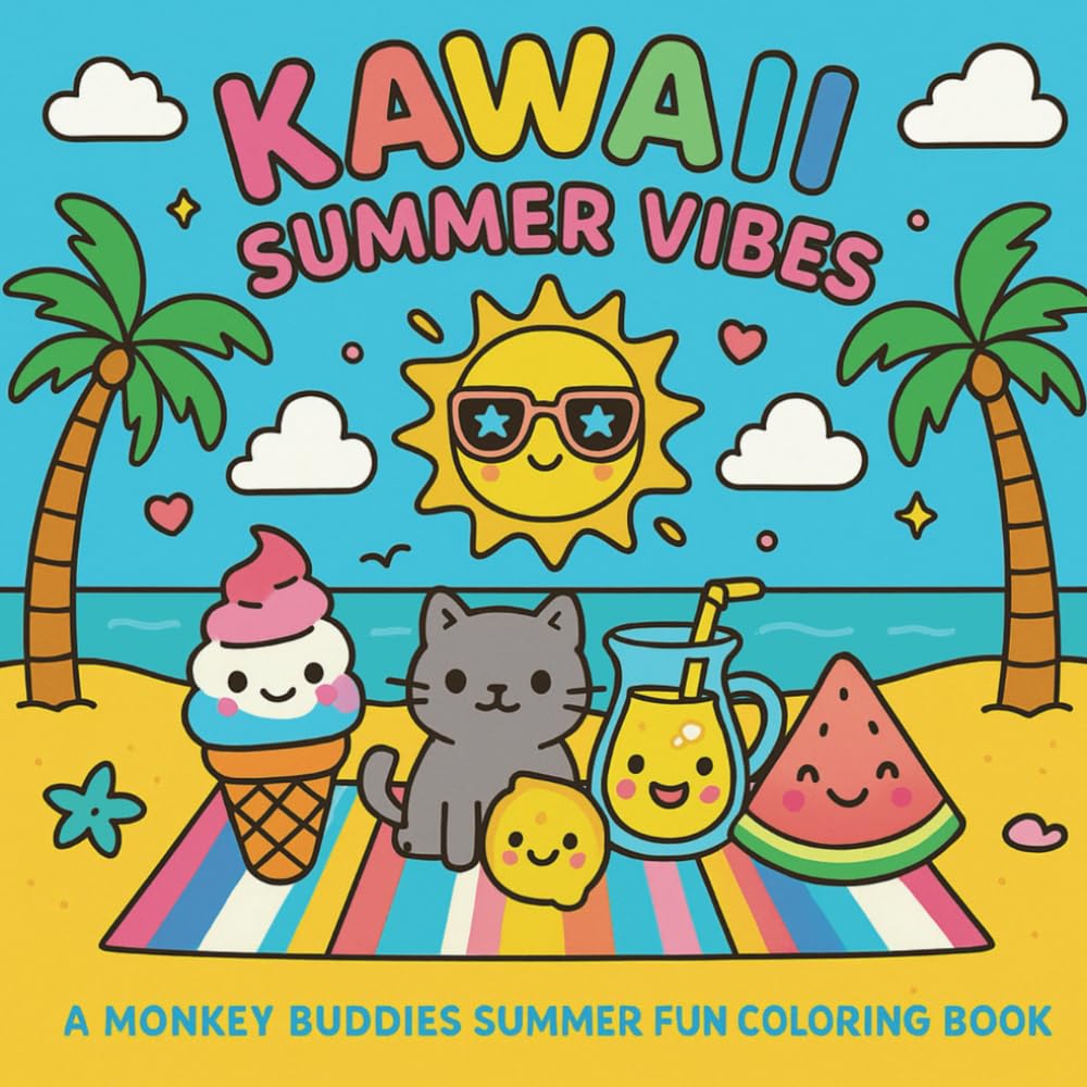 Kawaii Summer Vibes: A Monkey Buddies Summer Fun Coloring Book