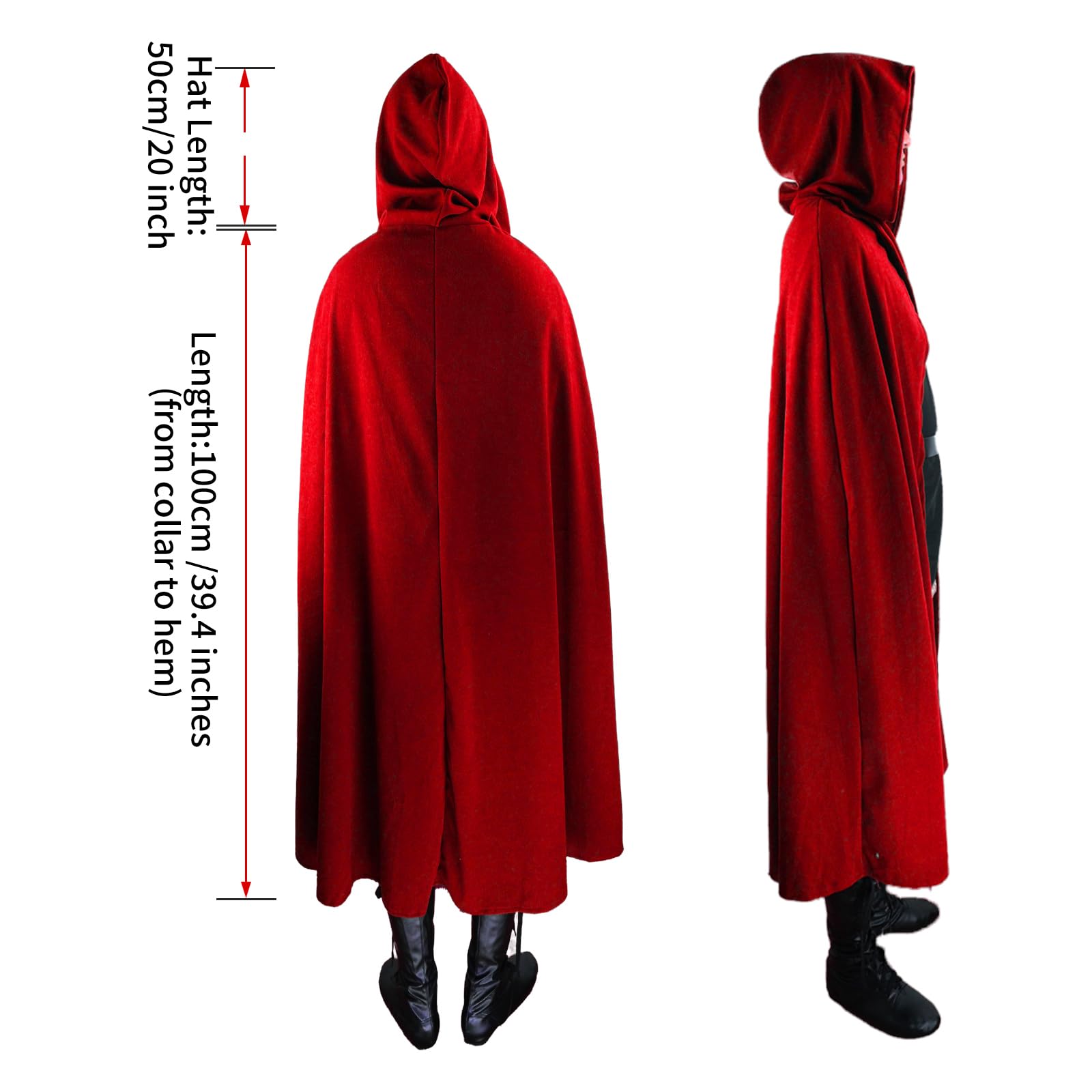 CNVAUIE Renaissance Snapback Hooded Coat Medieval Costumes Men's Witch Halloween Costumes Hooded Coat (Wine Red) - Image 3
