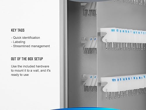 Vista 7 de Barska Gabinete para llaves de 240 posiciones con ganchos numerados, organizador de llaves de acero para montaje en pared, caja fuerte con registro