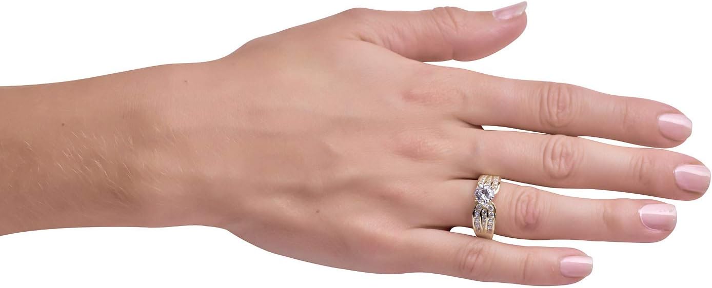 AVORA 10K Yellow Gold 1 Carat (6.5mm) Simulated Diamond CZ Engagement Wedding Anniversary Ring