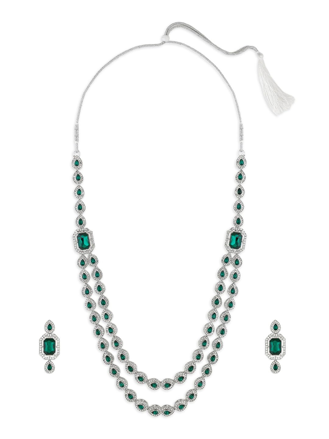 ami Green Stones Dazzling Austrian Diamonds Contemporary Layered Necklace and Earring Set For Women-ZPFK19785-picture-10