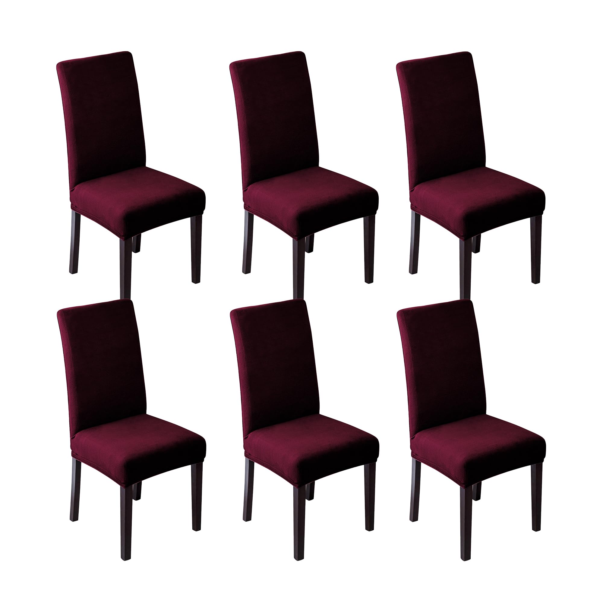 EBETA Juego de Fundas para Sillas 4/6 Fundas para Sillas Elásticas para Sillas de Comedor, Extraíbles y Lavables Decoración Protectora para Sillas Aspecto Terciopelo (6 Piezas, Vino Tinto)