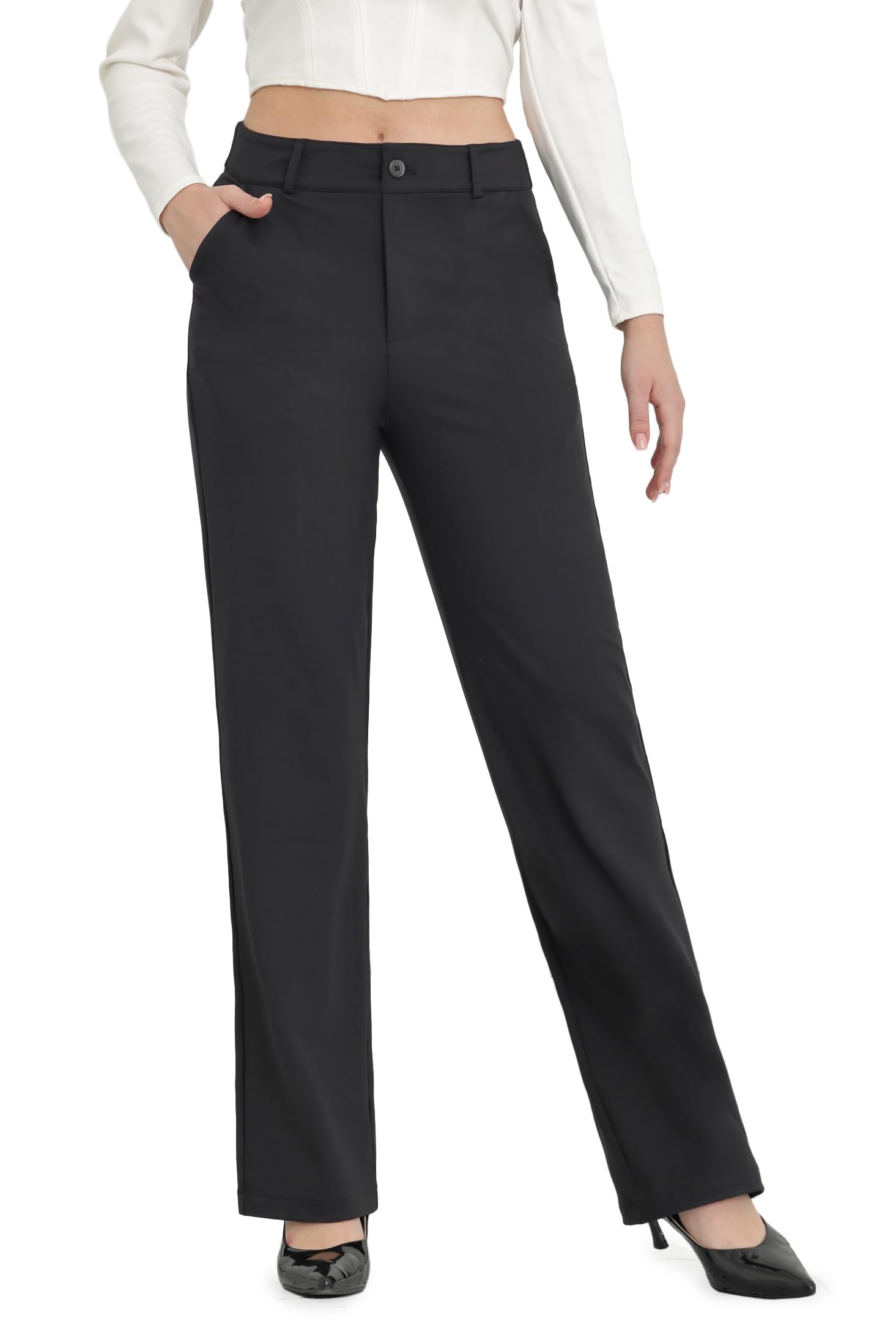 Bamans Womens Dress Pants Flare Leggings Work Office Pants Wide Leg Slacks High Waist Bootcut Business Trousers