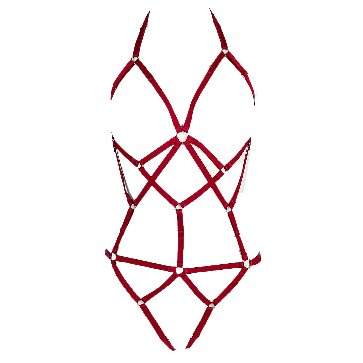 Live4cool Women's Red Harness Cupless Cage Bra Set Elastic Lingerie For Adjustable Hollow Out Strappy Set Sexy Strap Belt, Getaway Solids, One Size