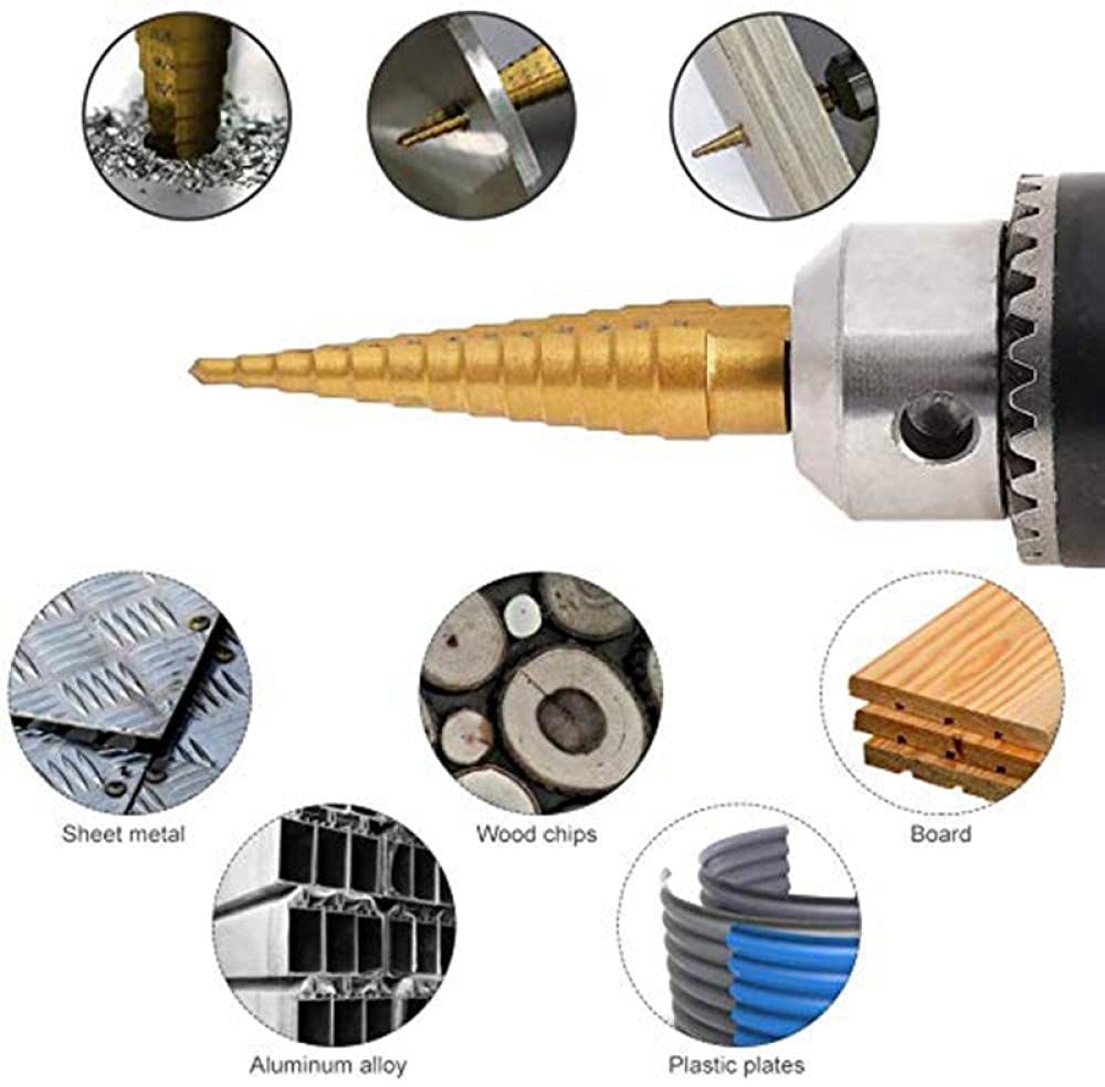 6pcs HSS Titanium Acciaio ad alta velocità Acciaio Cobalto Step Step Drill Set Set di bit per trapano a centro in acciaio ad alta velocità Punch per strumento di localizzazione accurato