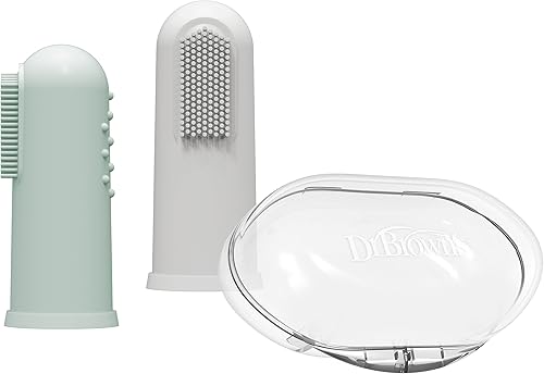 Miniatura 6 de Dr. Brown's Cepillo de dientes de silicona para bebés con estuche de almacenamiento de viaje, 9.8ft+, gris y verde claro, paquete de 2