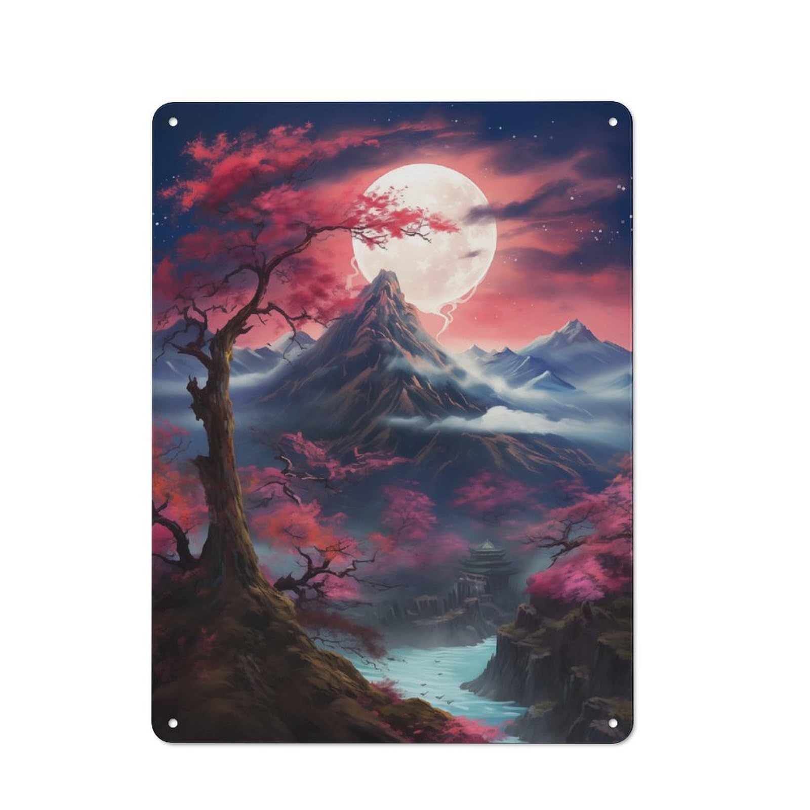 Junmoney Japanese Blossom Office Metal Sign With Design 40X30cm, Classic Studio Wall Plaque For Home Office, Reading Corner Or Bedroom