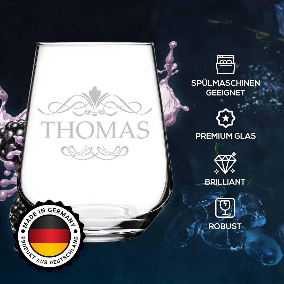 polar-effekt Trinkgläser aus Glas 425 ml 6er-Set mit Gravur - spülmaschinenfeste Wassergläser - ideal für Wasser, Saft und Cocktails - nachhaltig BPA-Frei