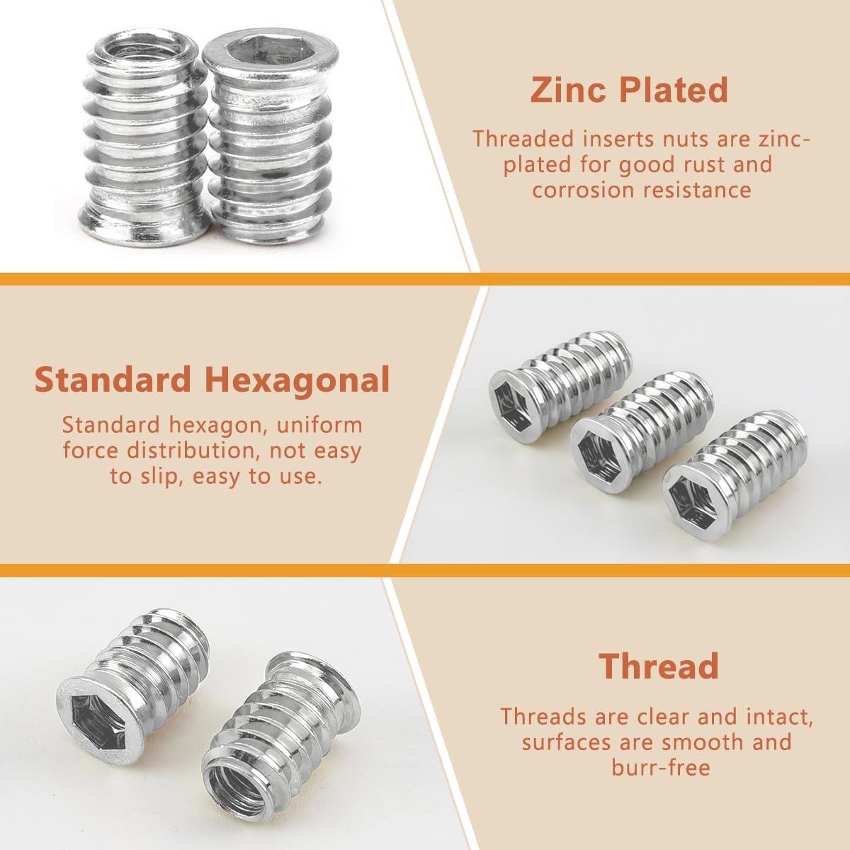 Drenky Threaded Inserts for Wood M8x20mm, 20Pcs Flanged Hex Socket Nut - Image 4