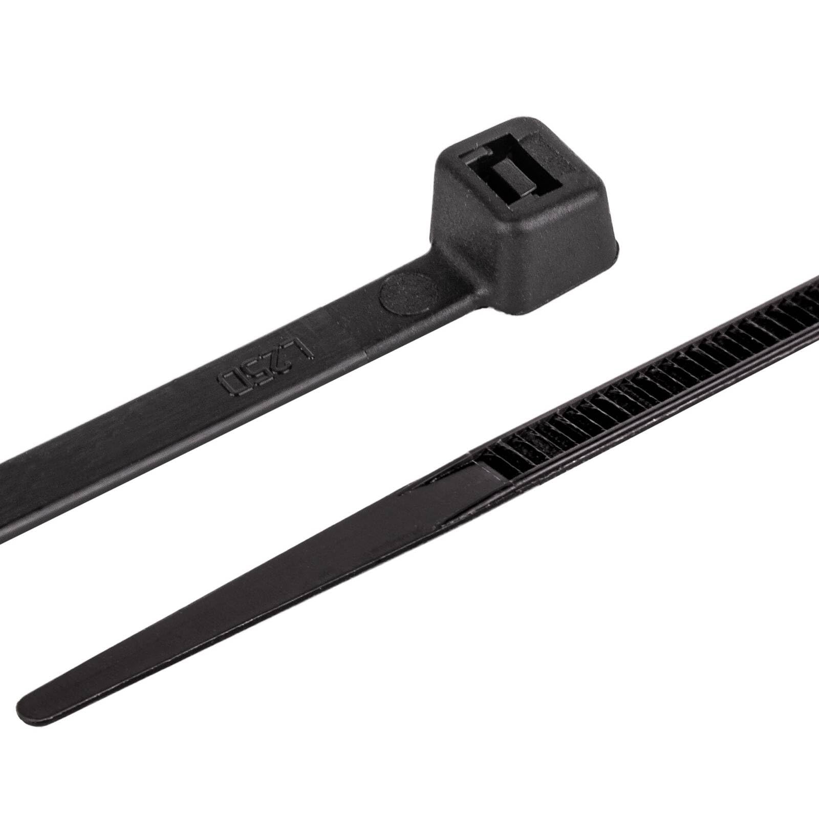 1000 colliers de serrage professionnels 250 x 4,8 mm, résistance à la traction 22,2 kg, noir