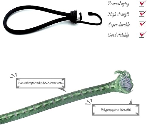 Miniatura 2 de paquete de 20 cuerdas elásticas resistentes para exteriores, mini cuerdas elásticas con ganchos de 8 pulgadas de longitud, toldo de goma duradera