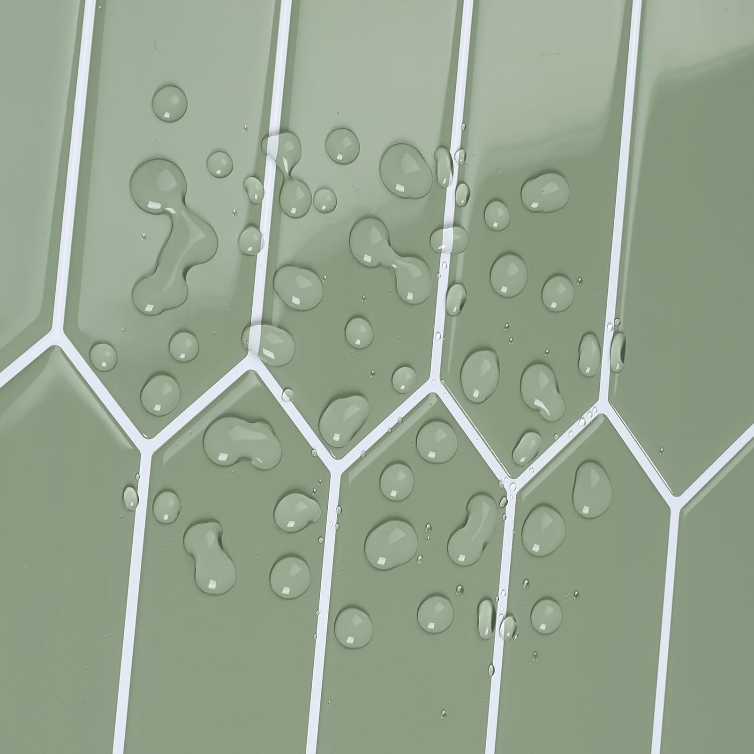 VaryStyle Sage Green Backsplash Tile Peel and Stick Kitchen Backsplash Long Hexagon Wall Tiles Self Adhesive Sticky Waterproof Vinyl Mosaic Back Splashes Stickers for Shower Walls Stove 12"x12" 18PCS