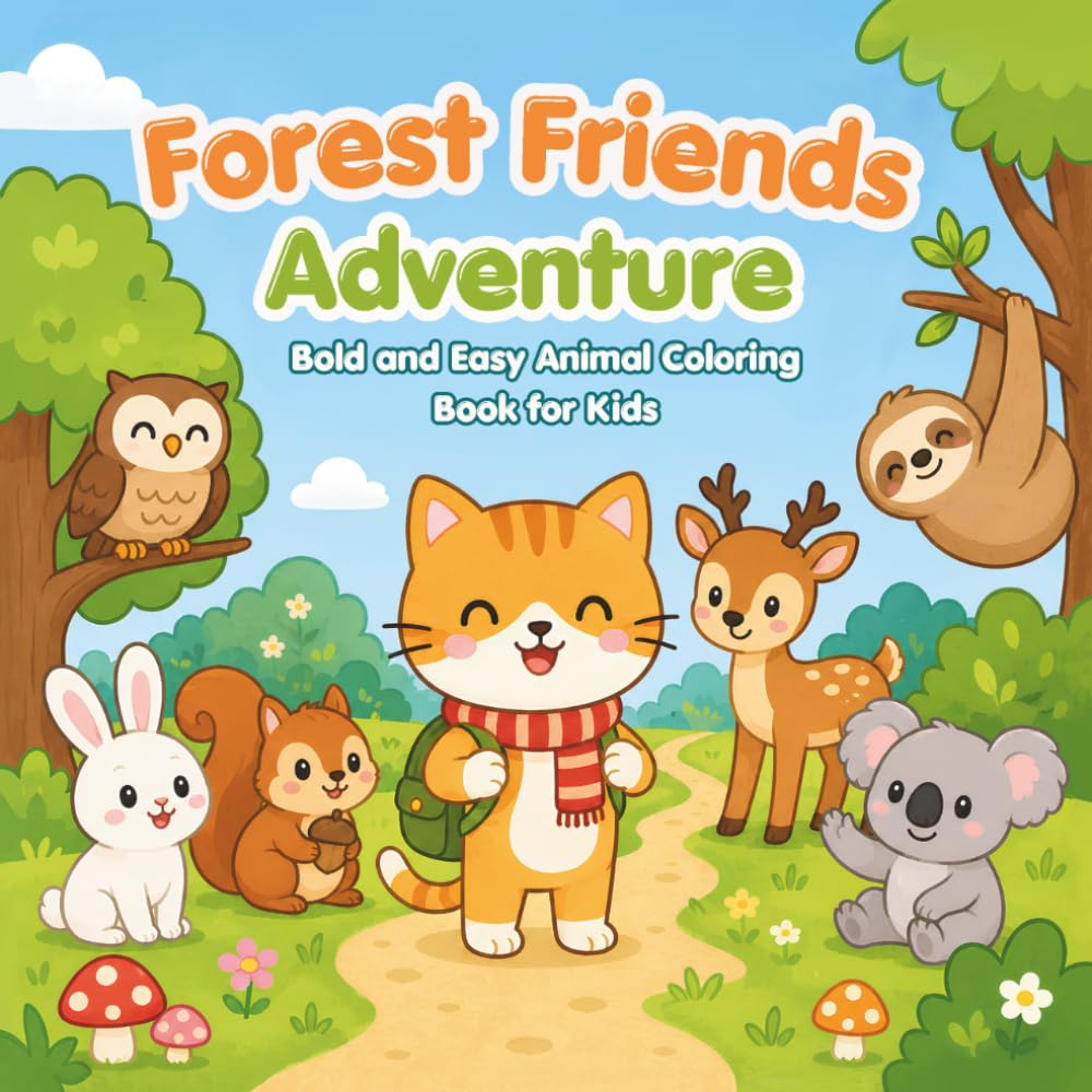 Forest Friends Adventure: Bold and Easy Animal Coloring Book for Kids