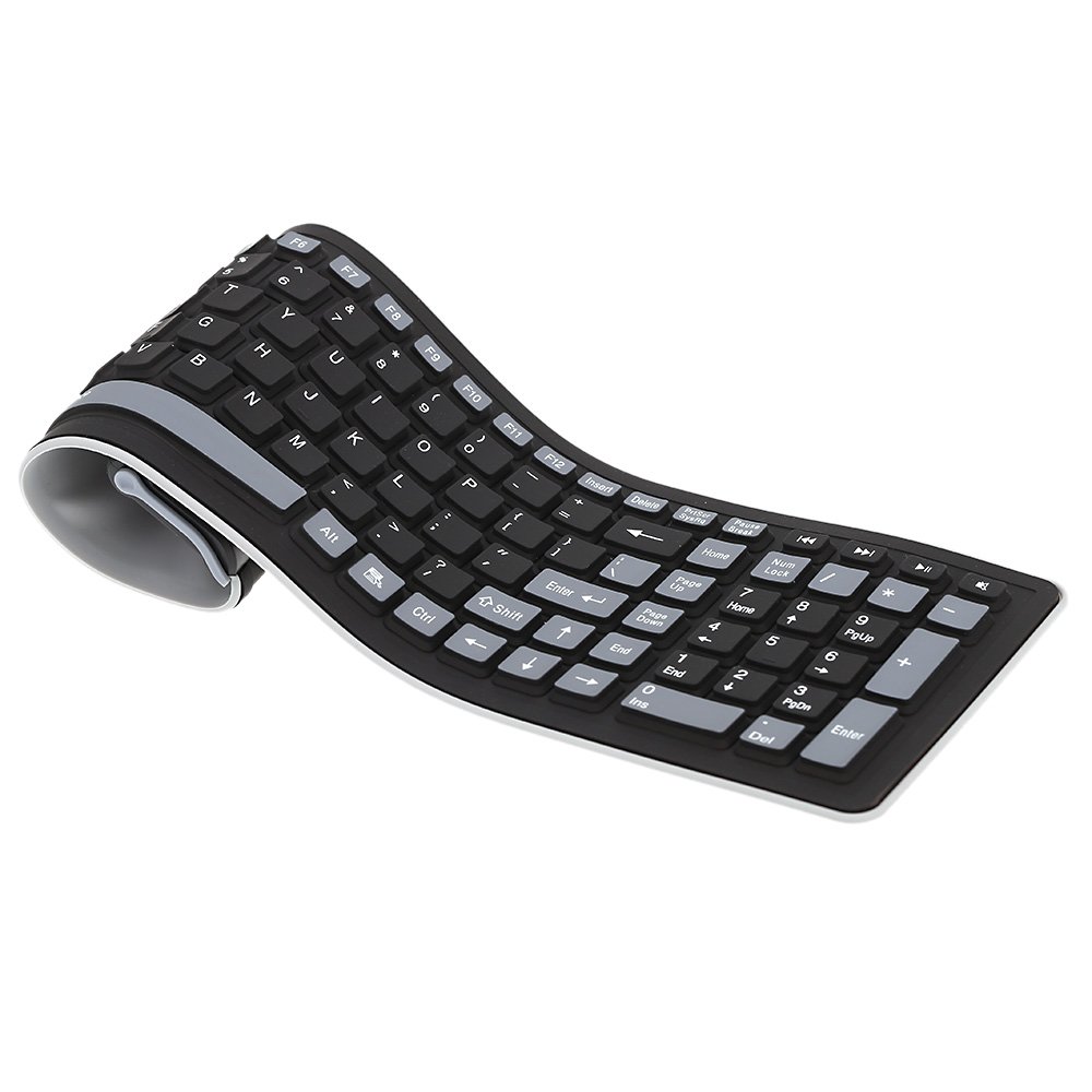 HUIOP Tastiera senza fili 2.4G 107 tasti tastiera antipolvere in silicone morbido pieghevole portatile per desktop e portatile, plug and play
