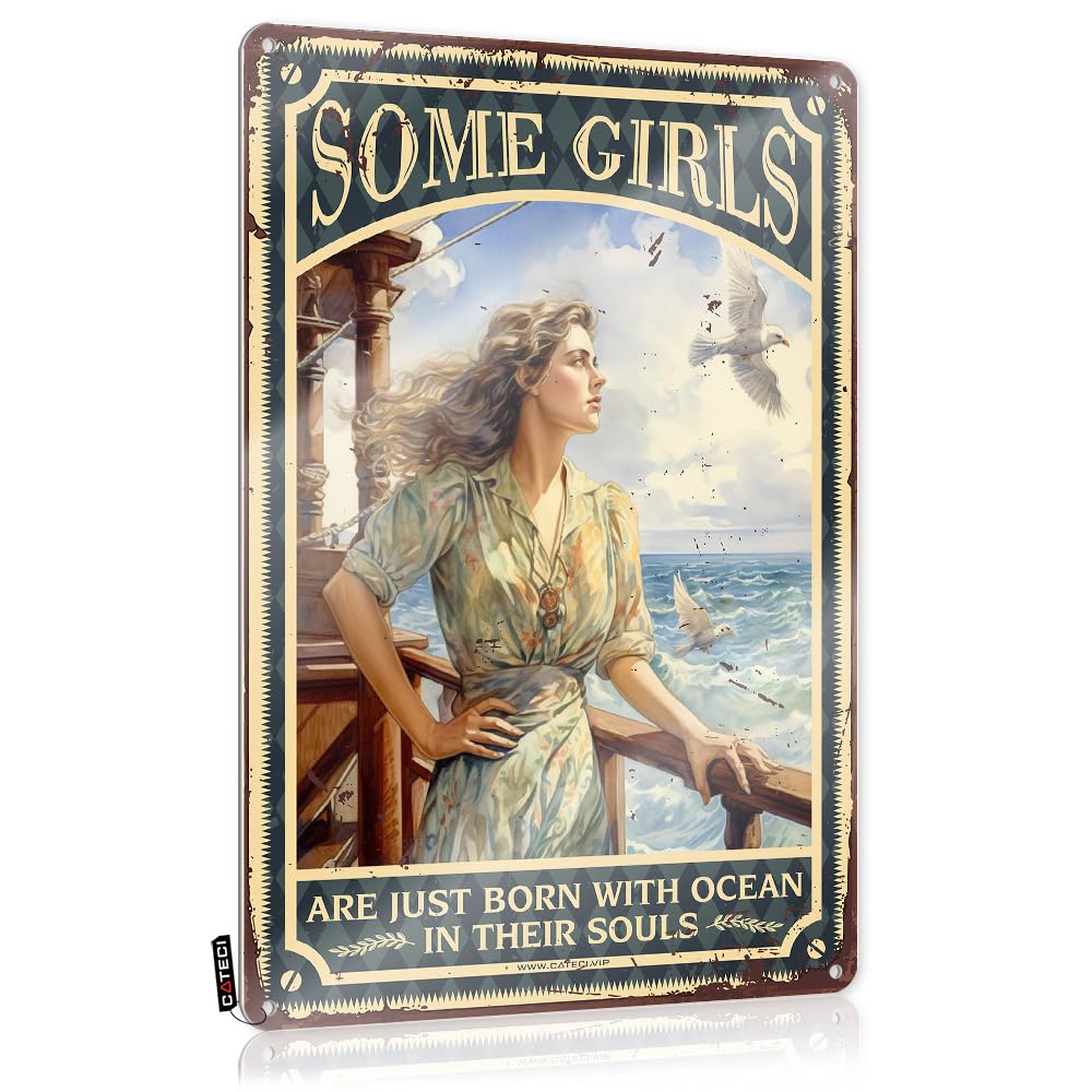 Metal Tin Signs Funny Some Girls Are Just Born With The Ocean In Their Souls Tin Sign College Decorboho Office Decoroffice Suppliesmen Bathroom Decor Coffee Sign Decor Vintage Bar Decor(20X30CM)