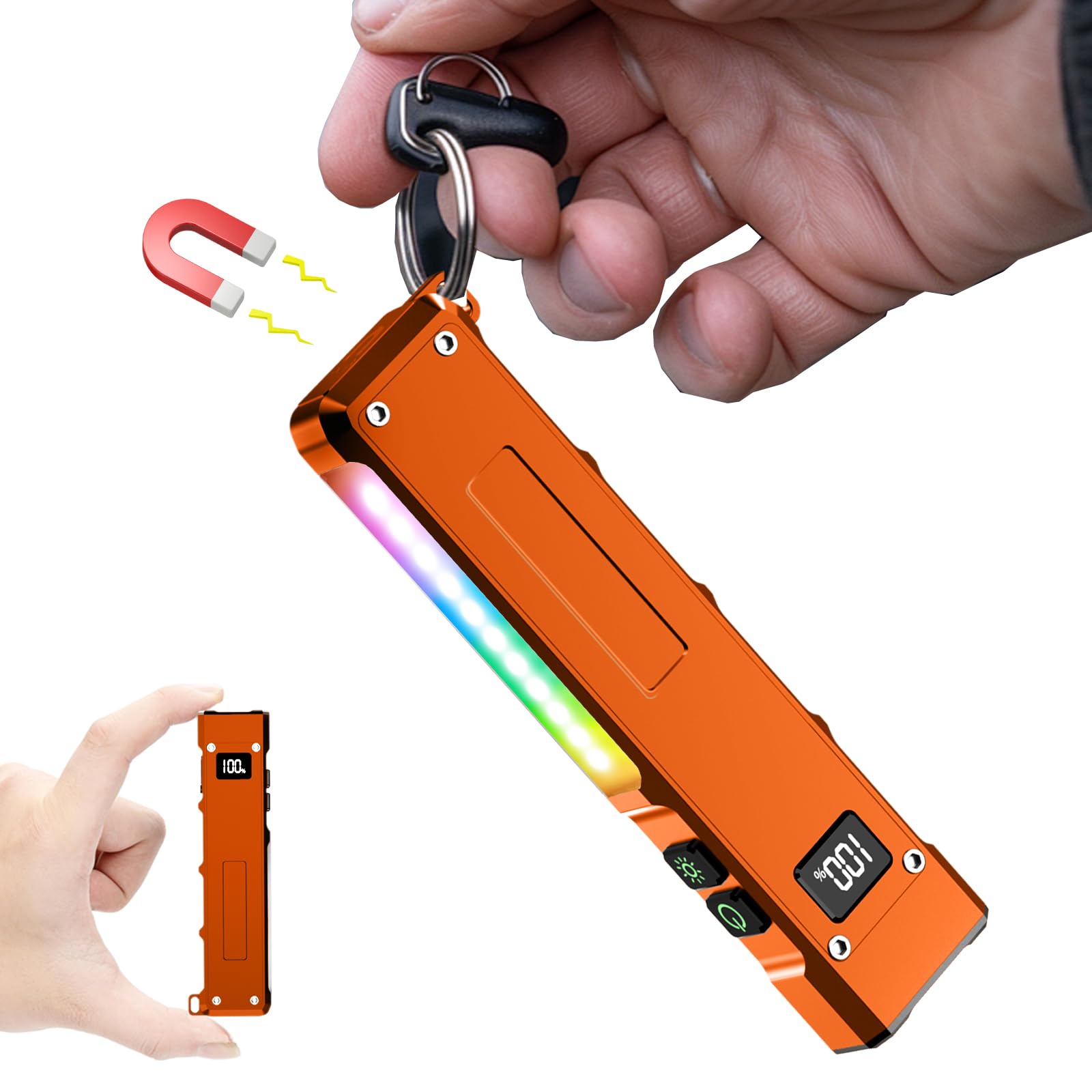 Relybo Taschenlampe LED Aufladbar 500,000 Lumen, LED Taschenlampe Klein 2 Schalter & 9 Modi COB Seitenlicht, Clip, Starke Taktische Taschenlampe Extrem Hell für Camping Outdoor Notfälle-Orange
