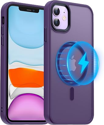 Meifigno Magnetic Case for iPhone 11, [Military Grade Protection & Compatible with Magsafe], Translucent Matte PC with Aluminum Alloy Keys, Shockproof Phone Case for iPhone 11 6.1, Deep Purple