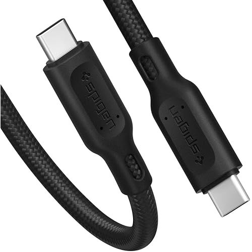 Spigen DuraSync 60W USB C to USB C Cable Power Delivery PD [4.9ft][Premium Cotton Braided] Fast Charging Cable Type C Works with MacBook, iPad Pro 2018, Air 4th Gen, Galaxy, Pixel & More - Black