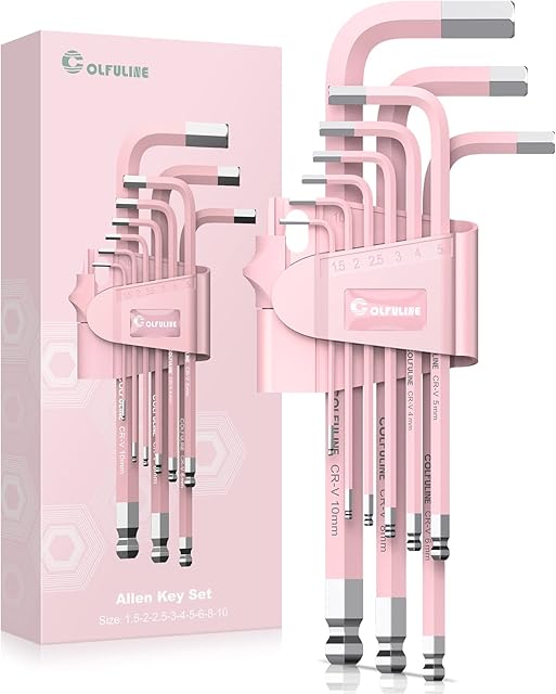 COLFULINE Pink Metric Allen Key Set, 9PCS Hex Key Set, Ball End Allen Keys Sizes 1.5-10mm, Alan Keys Sets for Bicycle Motorcycle Repair Furniture Assembly Household DIY, Pink Tool Gifts for Women Men