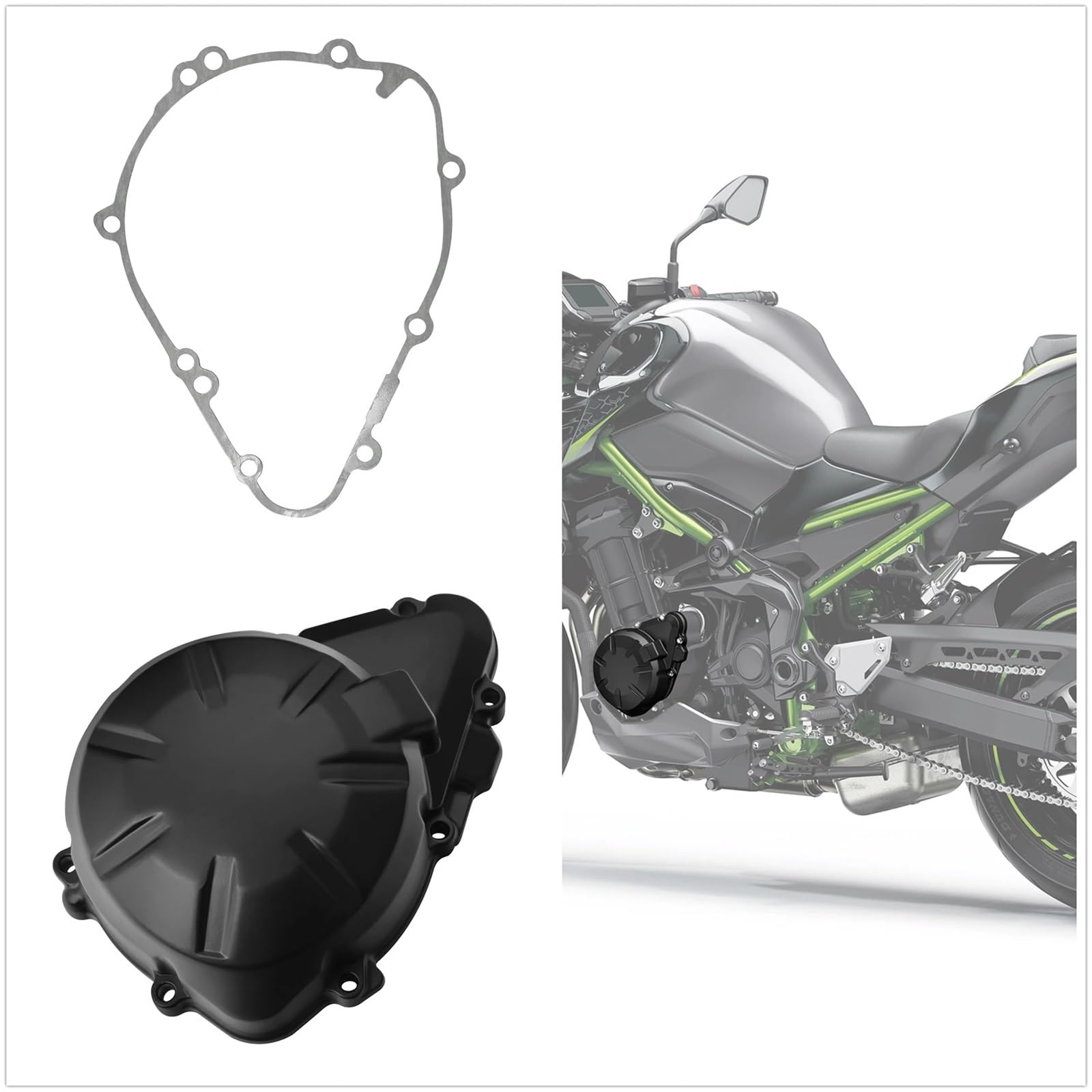 Lewa osłona silnika i generatora stojana + uszczelka pasująca do motocykla Kawasaki Z900 z okazji 50. rocznicy modelu Z900 ABS z 2022 roku (2017-2024) Uszczelki do silników motocyklowych(Type A)