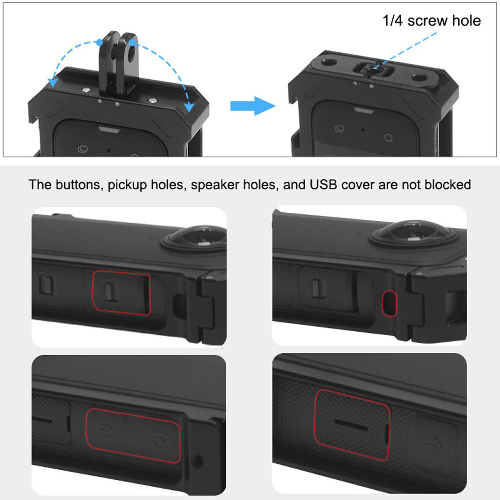 Boîtier de Cadre de Protection en Alliage d'aluminium pour Caméra d'action, Cadre de Protection pour X3, Boutons de Couverture, Compartiment 'Ouverture, Ouverture de la Vraie Machine, de