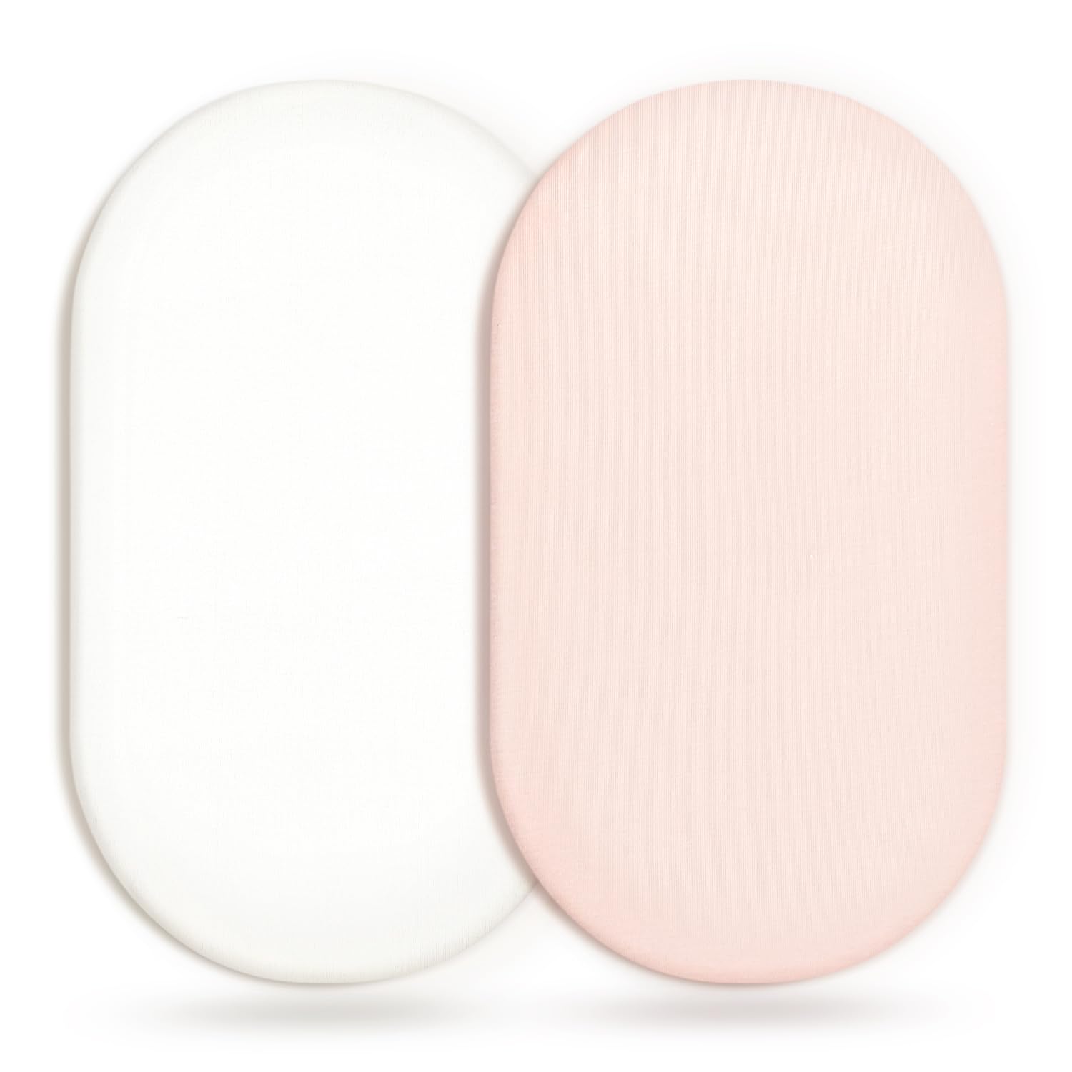 GRSSDER Stretchy Ultra Soft Fitted Bassinet Sheet 2 Pack, Universal Fit for Bassinets Baby Cradle Moses Basket Oval Rectangle Mattress Safe and Snug, Jersey Bassinet Sheets for Girls, White/Pink