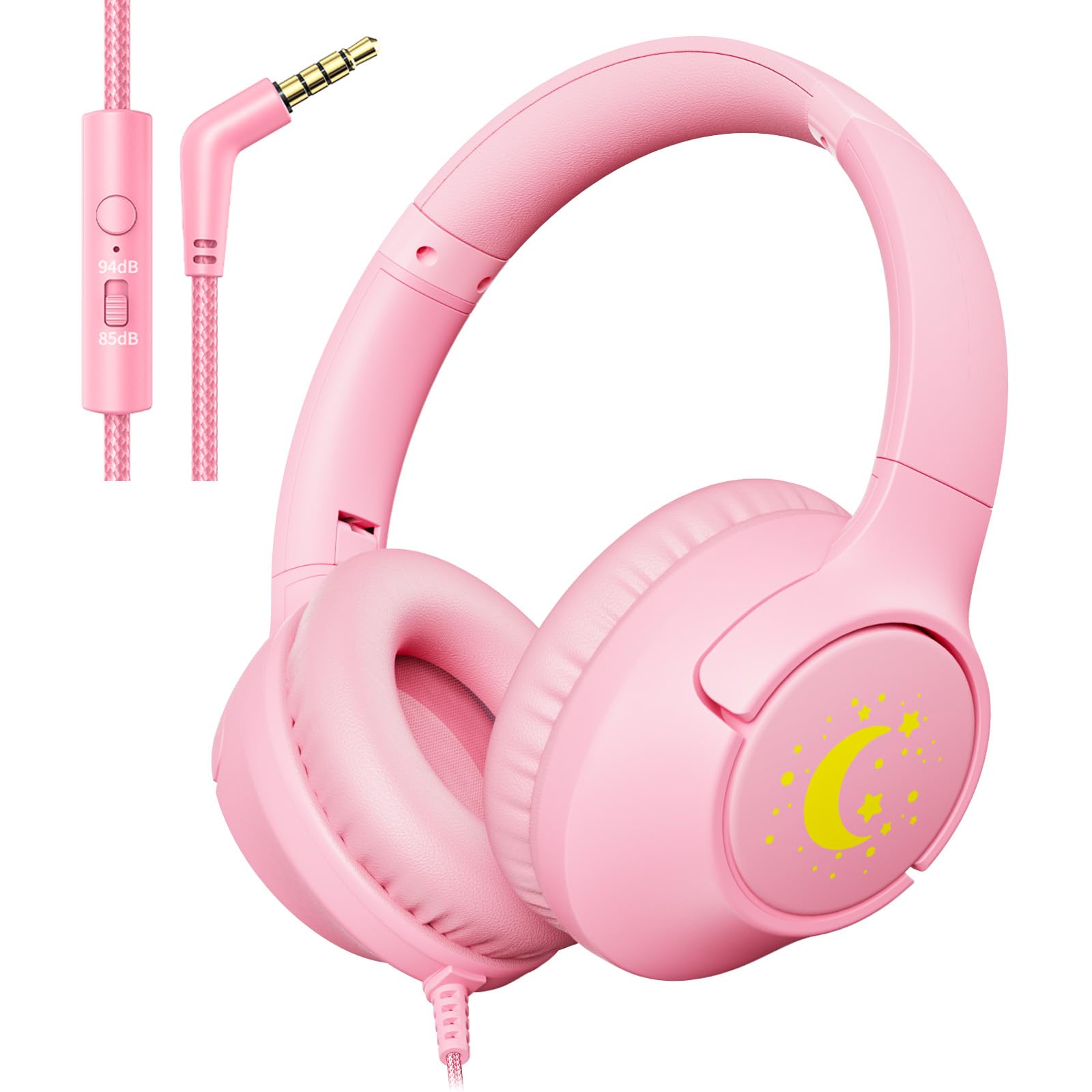 Kids Headphones with Microphone for School, 85/94 dB Volume Limit, Wired Over Ear Girls Headphones for Kids with Stereo Sound 3.5mm Wired Cord for