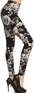 High Waisted Floral & Space Print Leggings for Women -...