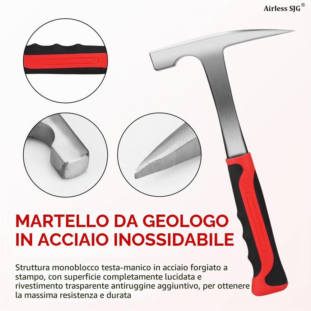 14 Pezzi Compreso un Martello di Geologia, Attrezzature per Orpacciamatura e Prospezione, Regali di Geologia per Adulti