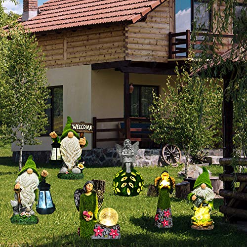 ASAWASA Decorações de gnomos para quintal com luz LED solar, 36 cm grande decoração de gnomos para j