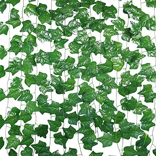 JEGONFRI 90FT-12 Pack Artificial Ivy Garland Greenery Hanging Plants Faux Green Vines Fake Leaves for Wedding Wall Décor Home Kitchen Garden Office