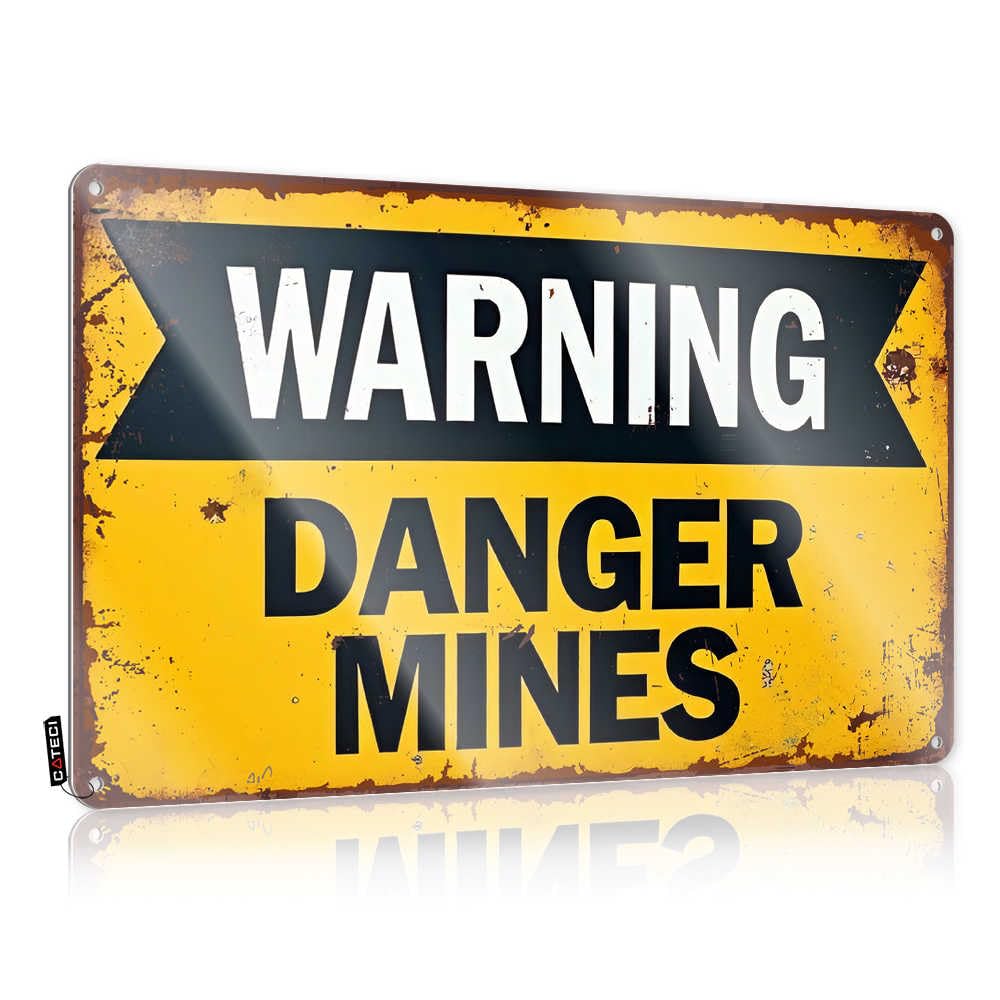 Fzfn Colour Grunge Haves Decor | Warning: Danger Mines Ahead Grunge Decorative Wall Art Ready To Hang For Clearance(30X40cm)
