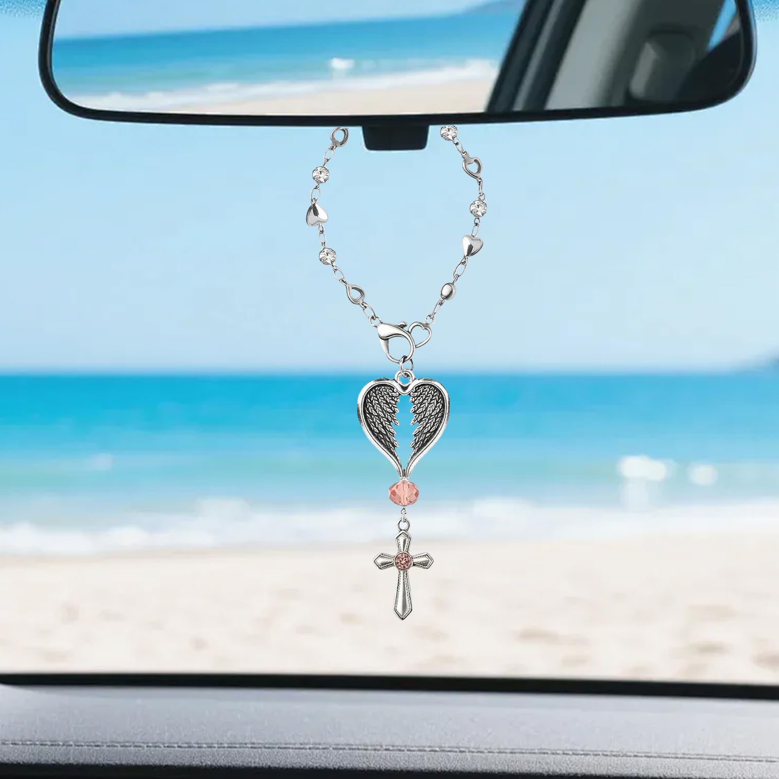Croce Per Auto | Croce con d'Angelo Charm per Auto - Decorazione Religiosa Interna Per Preghiera Viaggio Commute Mattutina Veicolo SUV - Guida Quotidiana Viaggi In Autostrada Pendolarismo Mattutino Ve