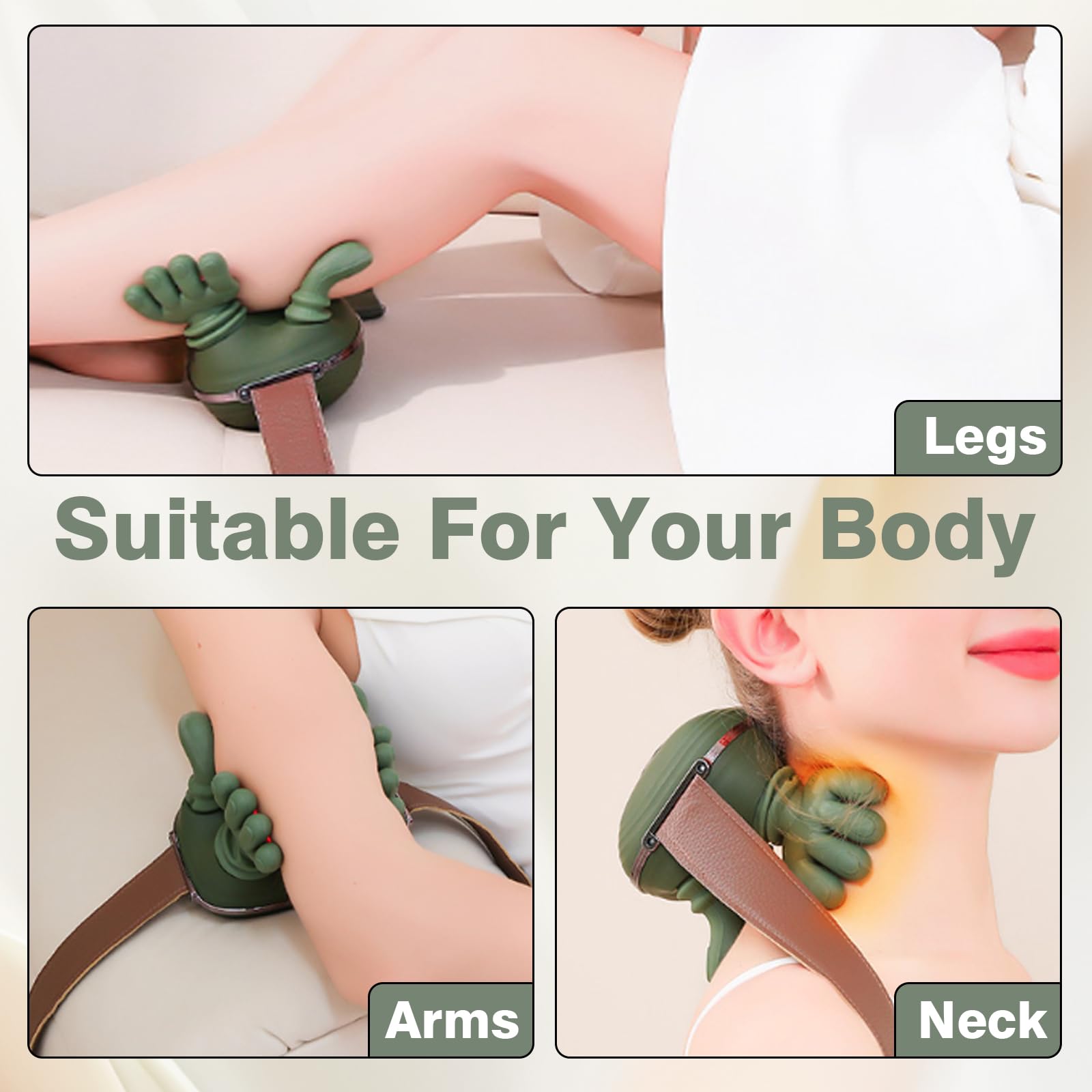 Masajeador Cervical y Espalda 4D a Mano Biónica, Masajeador Cuello Eléctrico, Masajeador de Cuello Inalámbrico 4D con 3 Niveles de Intensidad y 2 Niveles de Calor para Relajar Los Músculos (verde) — view 8