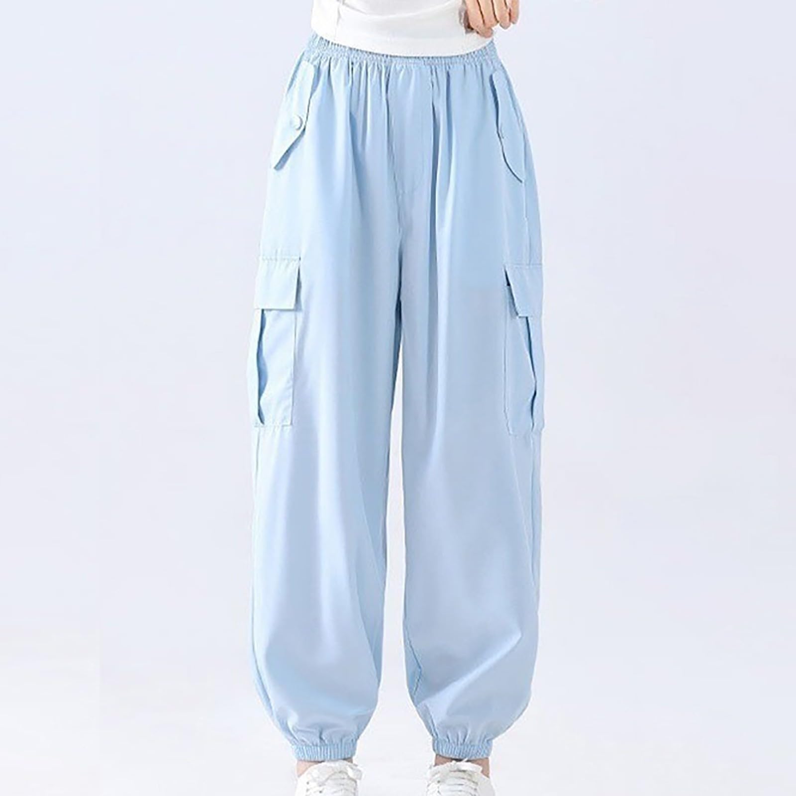 Genérico Pantalones Baggy Niño Pantalones Deportivos Urbanos para Niño con Bolsillos Cargo y Cintura Elástica Ideales para Temporada Primavera Verano