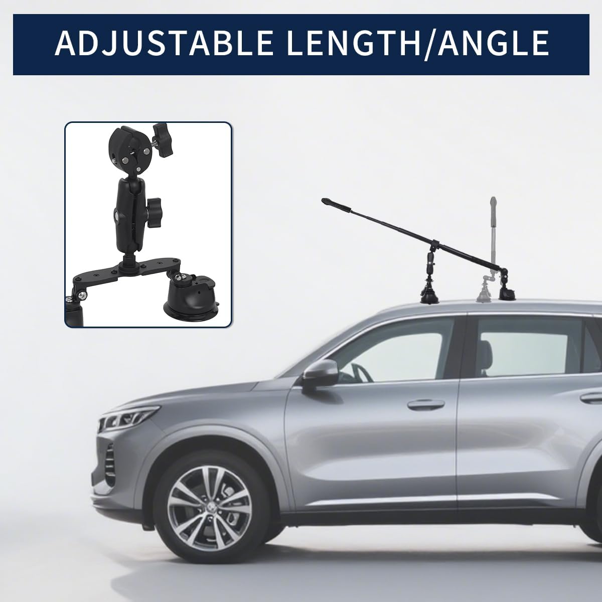 Car Suction Mount Kit Invisible Selfie Stick Compatible for Insta360 X5/X4/X3/X2/X/One RS/R and GoPro Max 11-47.6 in Triple Suction Cups Dual-Sleeve Arm 360° Rotating Action Camera Mount