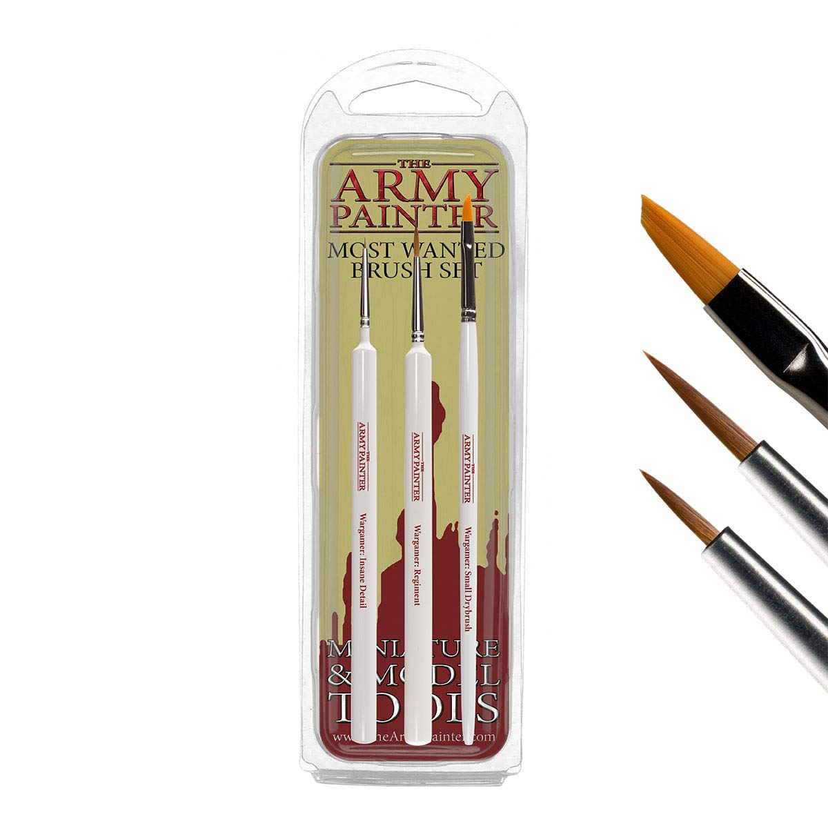 The Army Painter ? | Most Wanted Brush Set | 3 pinceaux : Regiment, Insane Detail et Small Drybrush, en Poils Synthétiques de To
