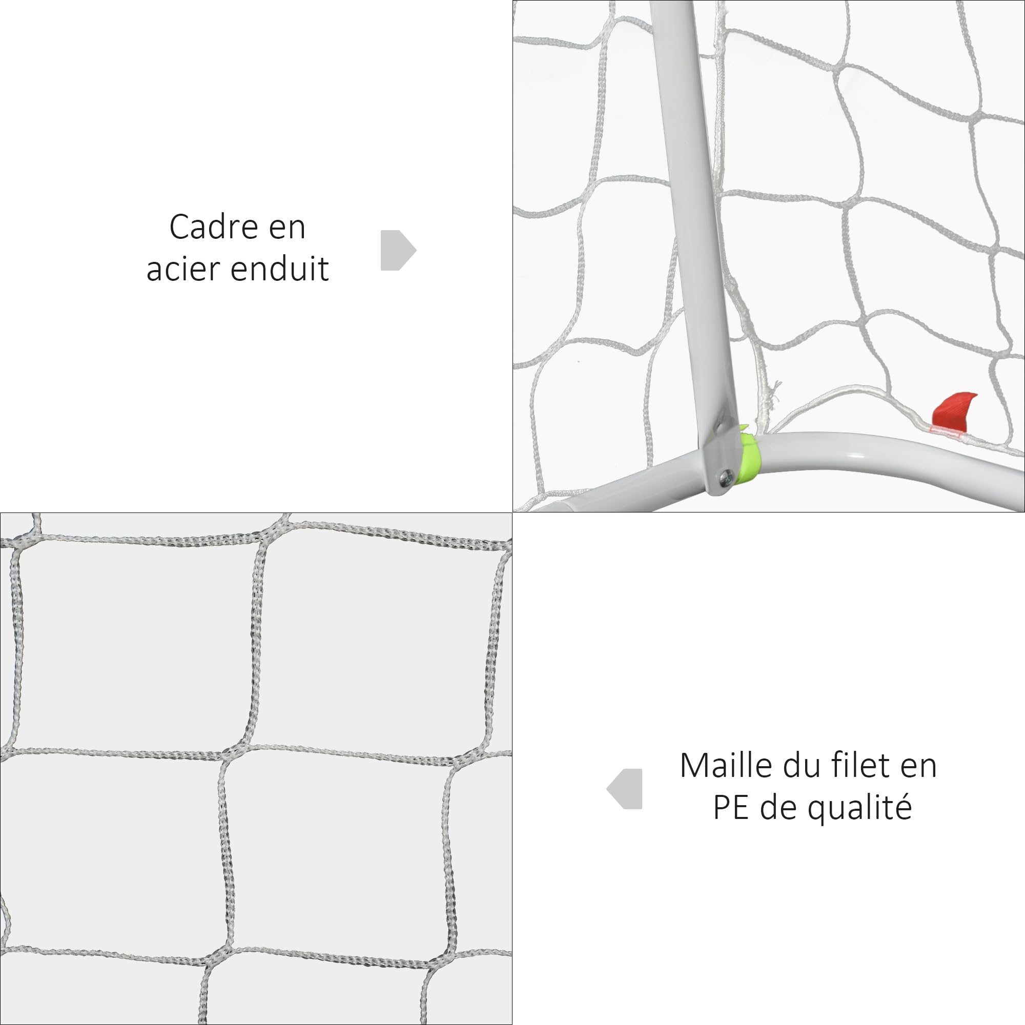HOMCOM Lot de 2 Buts de Football Châssis Métal 186L x 62l x 123H cm Blanc