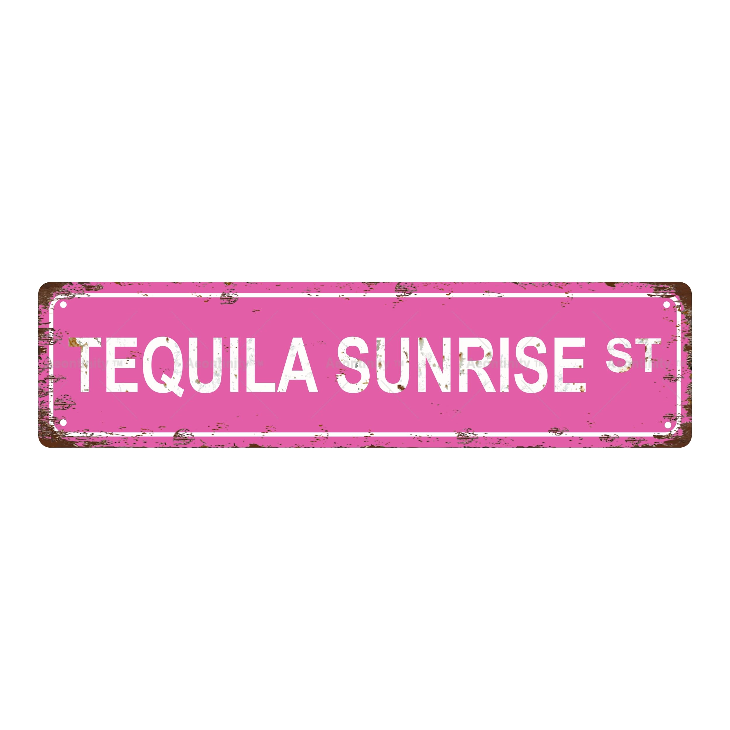 Tequila Sunrise ST Vintage Metal Tin Street Sign Bar Cafe Garage Cave Home Room Wall Bathroom Farmhouse Garden Porch Patio Decor,4x16 Inch