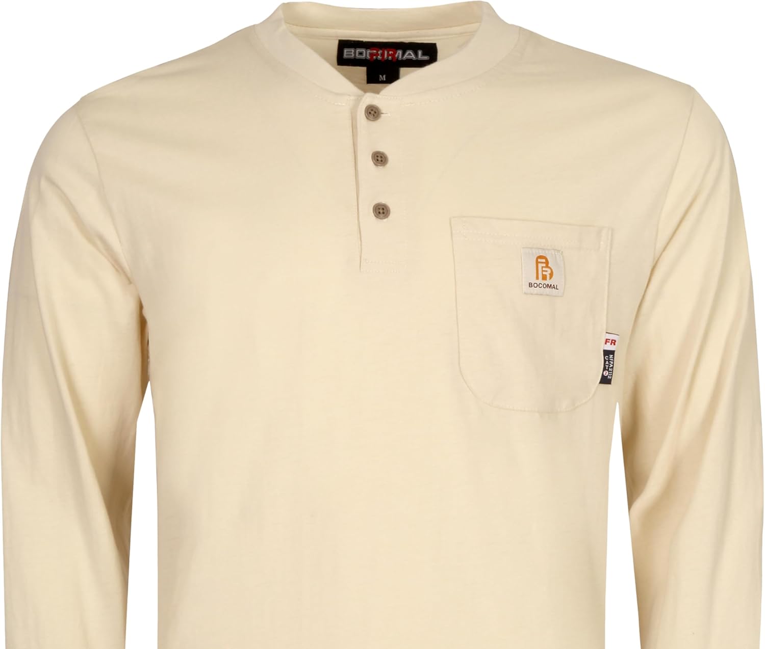 BOCOMAL FR Shirts 6oz Lightweight Flame Resistant Long Sleeve Henley Shirt Fire Retardant Workwear NFPA2112 CAT2