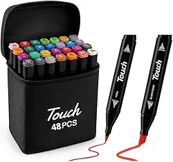 Kit Canetinhas Touch 36 48 60 80 Cores Canetas Profissionais Ponta Dupla Marcador Para Colorir Bobbie Goods Pintar Desenhos e Escolar com Estojo (48)