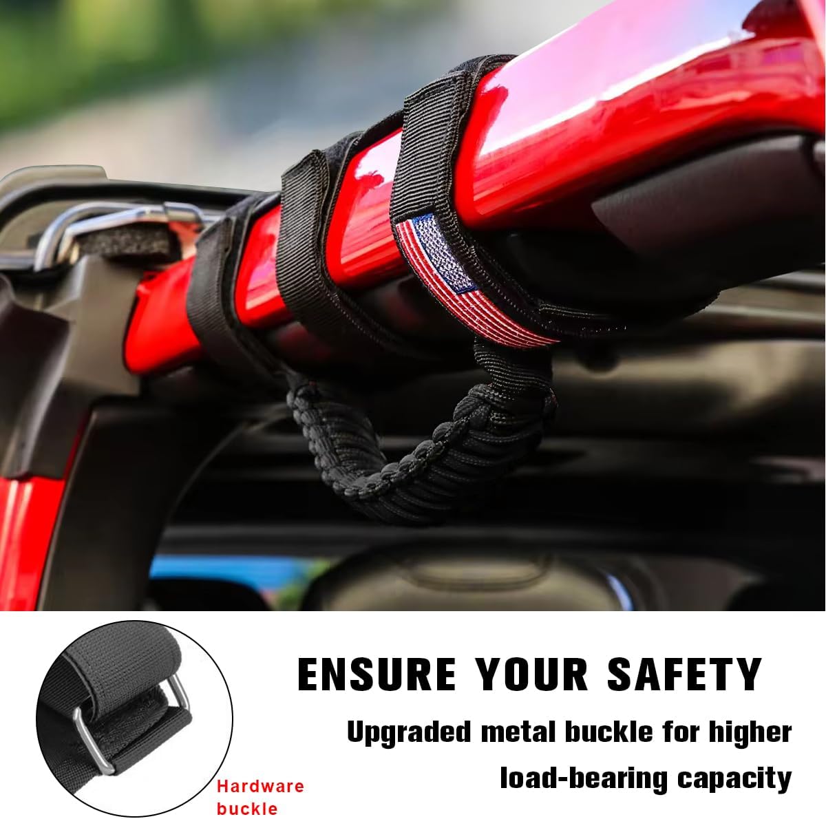 HZEL 4PCS Roll Bar Grab Handles, Oxford Cloth Upgrade Metal Buckle Paracord Grip Handles, Durable and Strong Car Accessories, Compatible with Wrangler JL, JLU, JT, JK, JKU, TJ, LJ and YJ (Black)