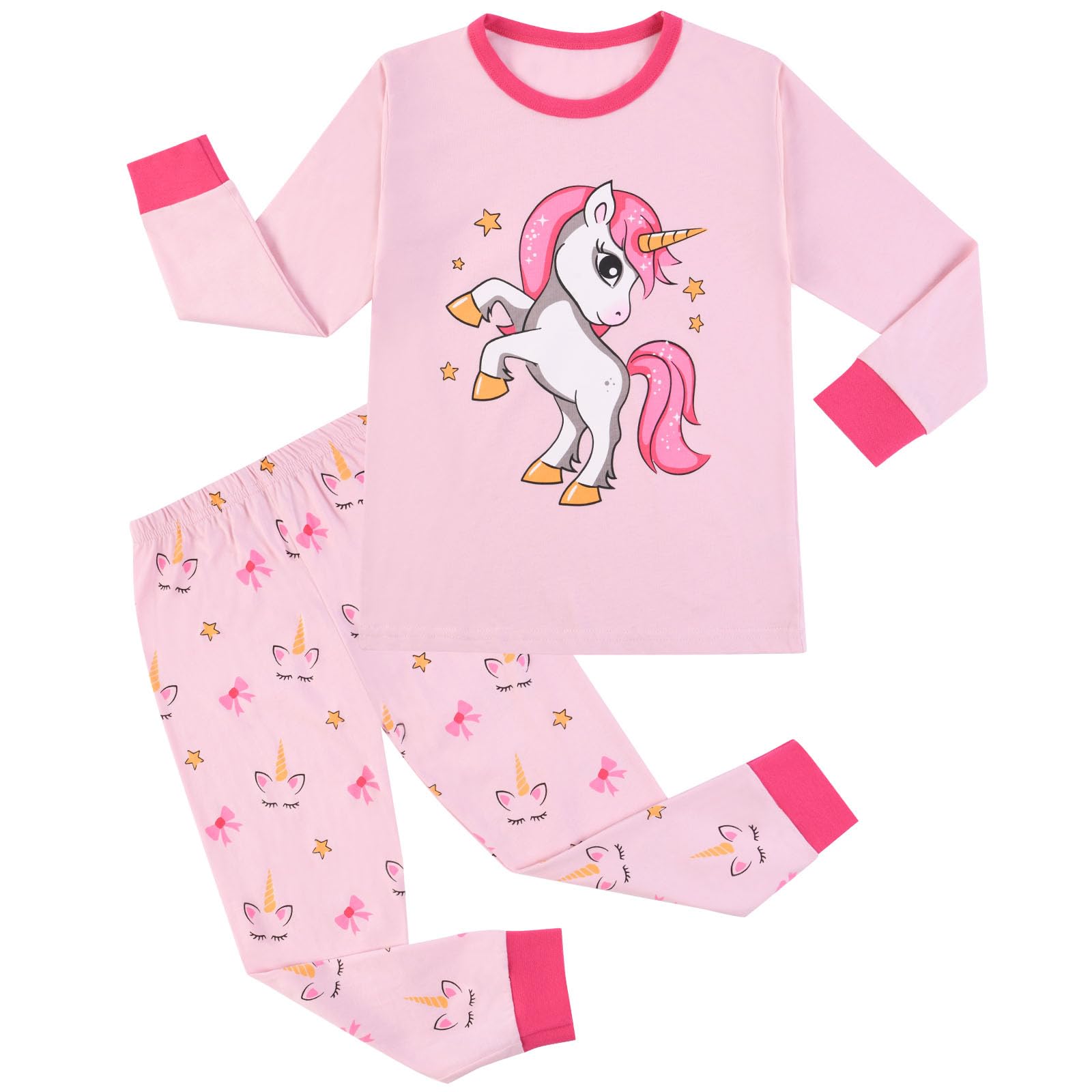 HOTUT Kinder Schlafanzüge, Langarm Baumwolle Schlafanzug Mädchen, Winter Pyjama mit Exquisite Muster, Zweiteilig Nachtwäsche T-Shirt und Hose, warm Pyjama