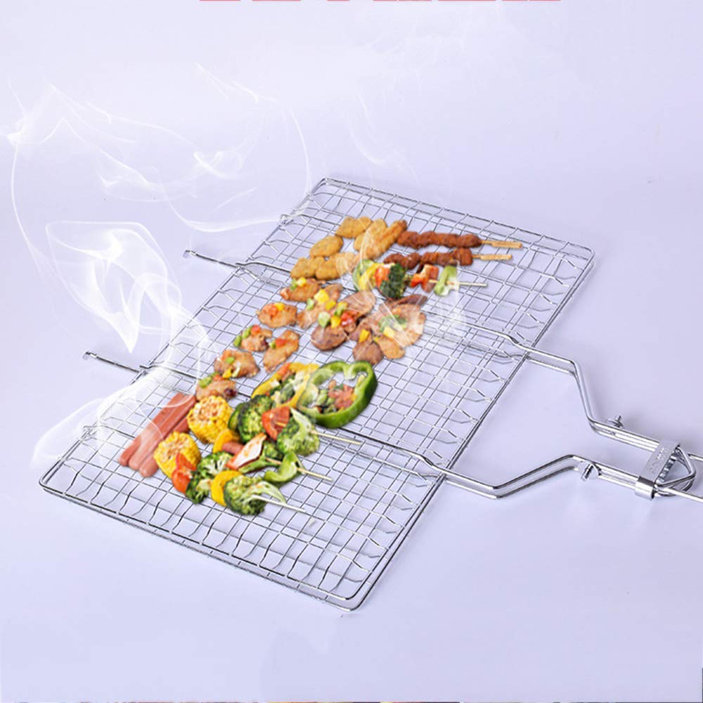 Cestello per verdure per grigliare, cestello per grigliate di pesce, accessori per barbecue, griglia per barbecue pieghevole in acciaio inossidabile con manico in legno rimovibile per cucinare alla