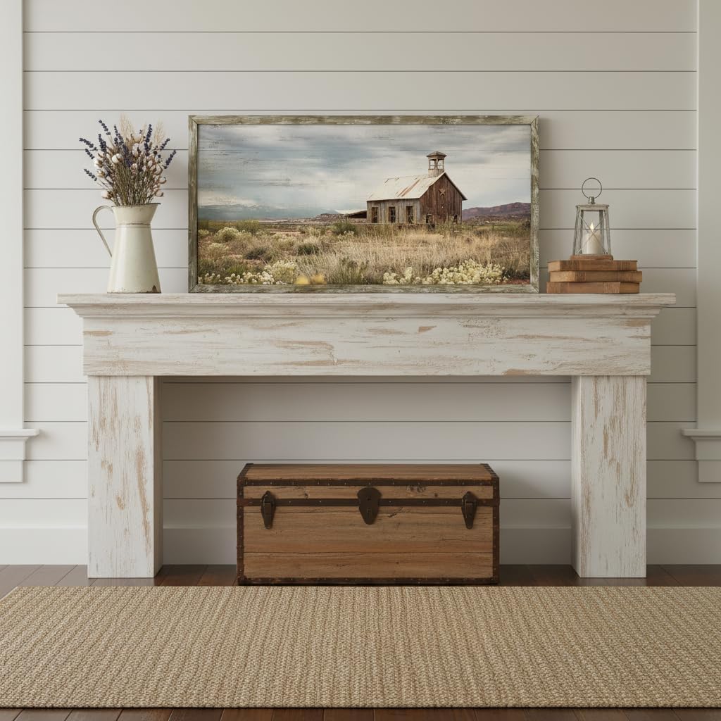 Farmhouse Wall Art Barn Picture: Rustic Framed Country Print Wood Decor Living Room Horizontal Farm Scene Countryside View Painting Bedroom Panoramic Nature Landscape Artwork for Home Office image 5