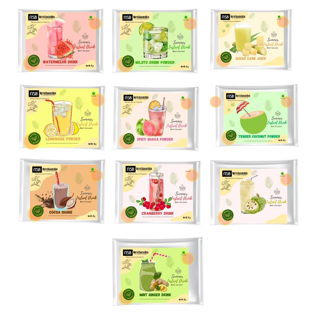NutriSnacksBox Natural 10 Assorted Summer Drink | Instant Energy Drink,Rehydration drink,No Preservative,No Artificial,colors