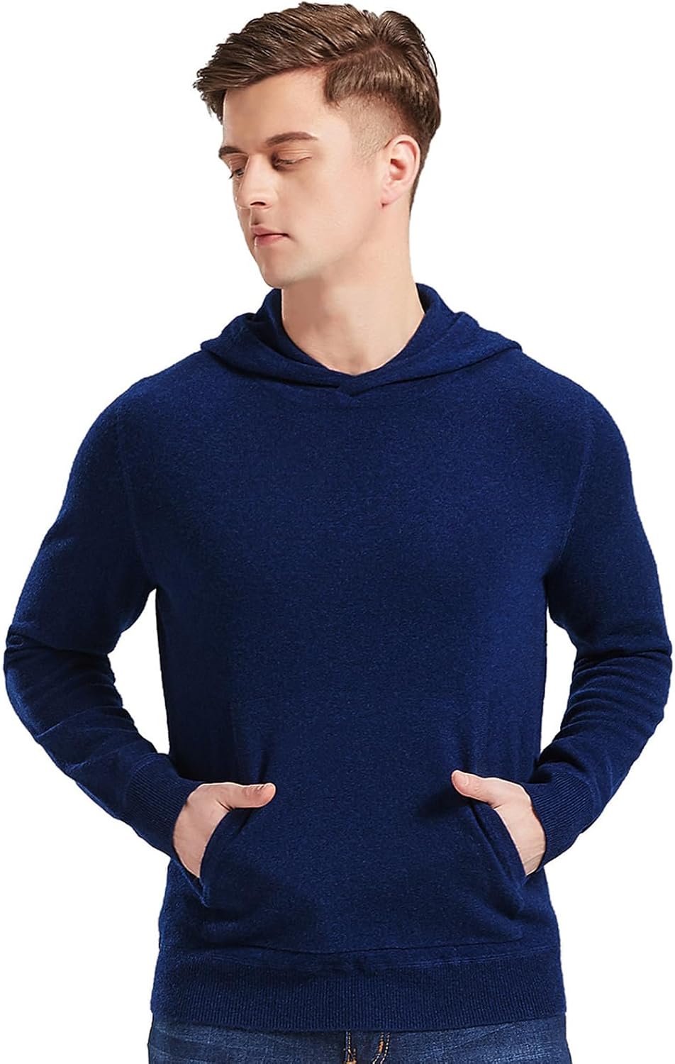 GreenMount Cashmere Sweater for Men Essential Base Hoodie Long Sleeve Pullover Sweater with Pocket